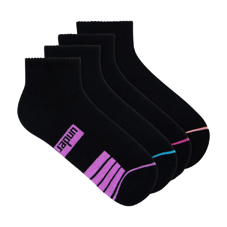 Underworks Women's Quarter Crew Sport Socks 4 Pack, Black2, hi-res