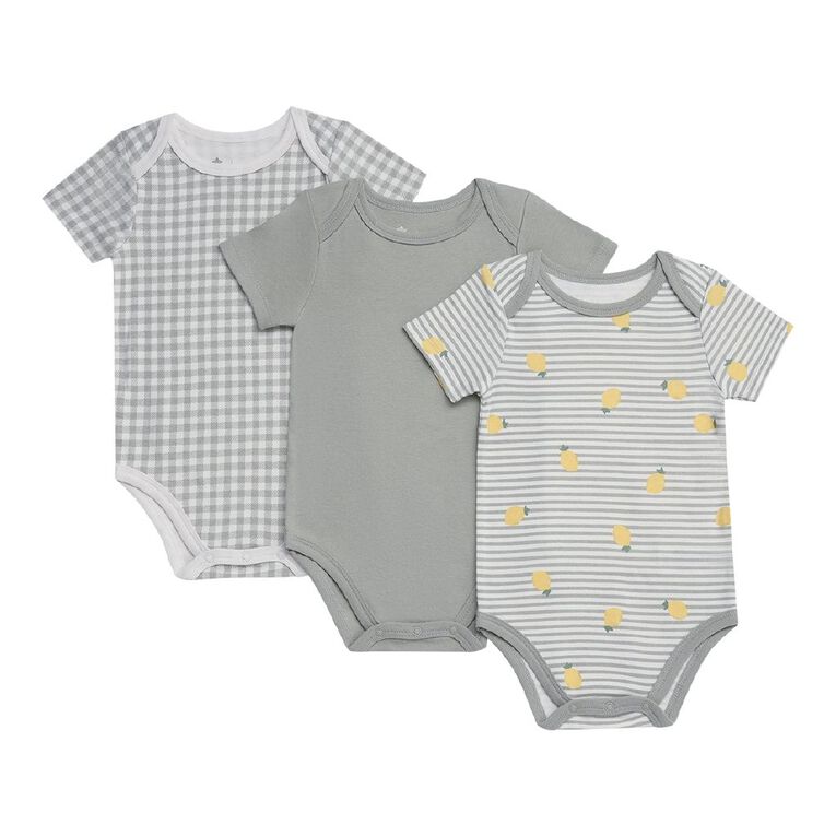 Young Original Babies' Short Sleeve Printed Bodysuit 3 Pack, Green Light, hi-res