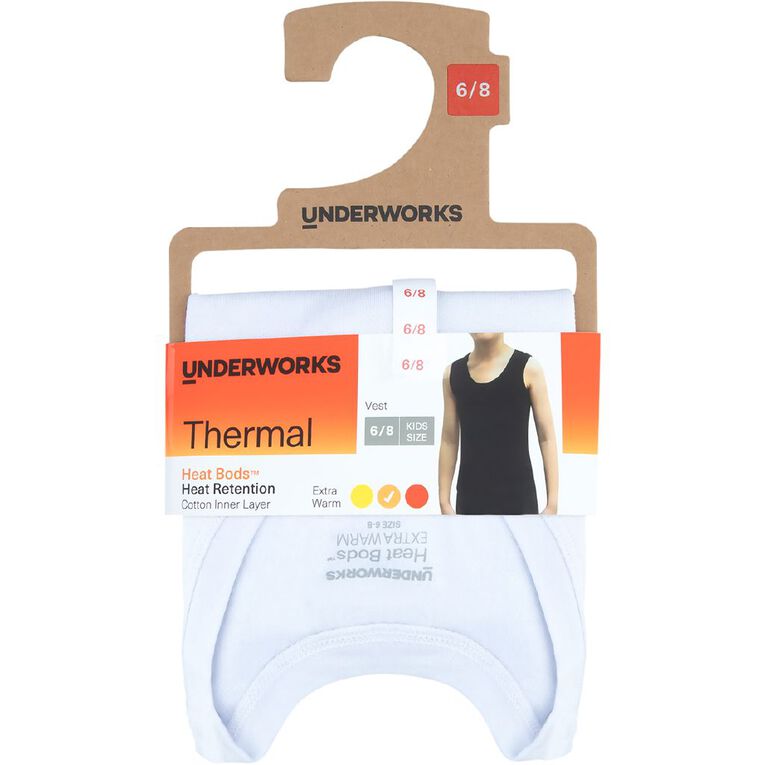 Underworks Kids' Heatbod Singlet, White, hi-res
