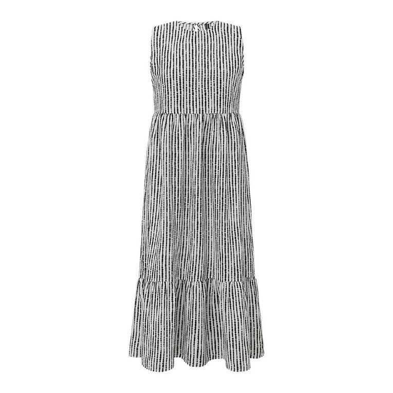 H&H Women's Seelveless Tiered Dress Midaxi, Black/White, hi-res