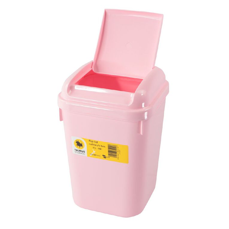 Taurus Flip Lid Rubbish Bin 4.5L Pink, , hi-res