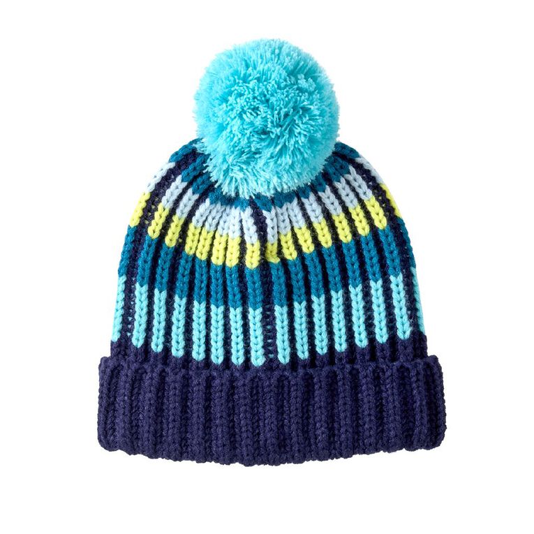 Young Original Kids' Rib Pom Pom Beanie, Blue, hi-res