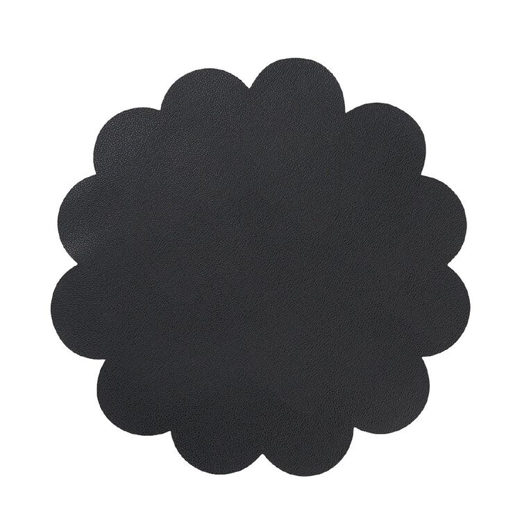 Living & Co Scallop Faux Leather Placemat Black, , hi-res