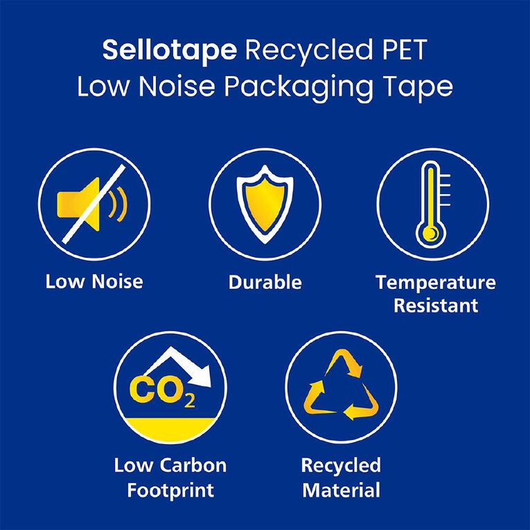 Sellotape Recycled PET Packaging Tape Low Noise 36mm x 50m, , hi-res