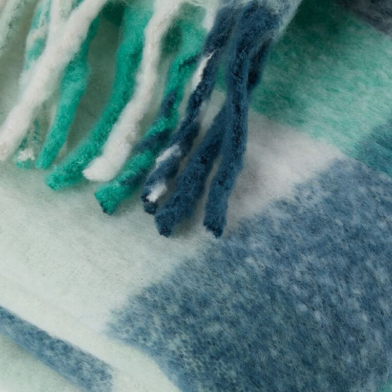 Living & Co Throw Faux Mohair Stripe Blue 127cm x 152cm, , hi-res