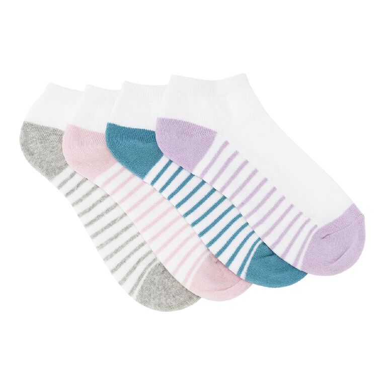 Active Intent Women's Low Crew Cushioned Sport Socks 4 Pack, White W25STRETCH, hi-res