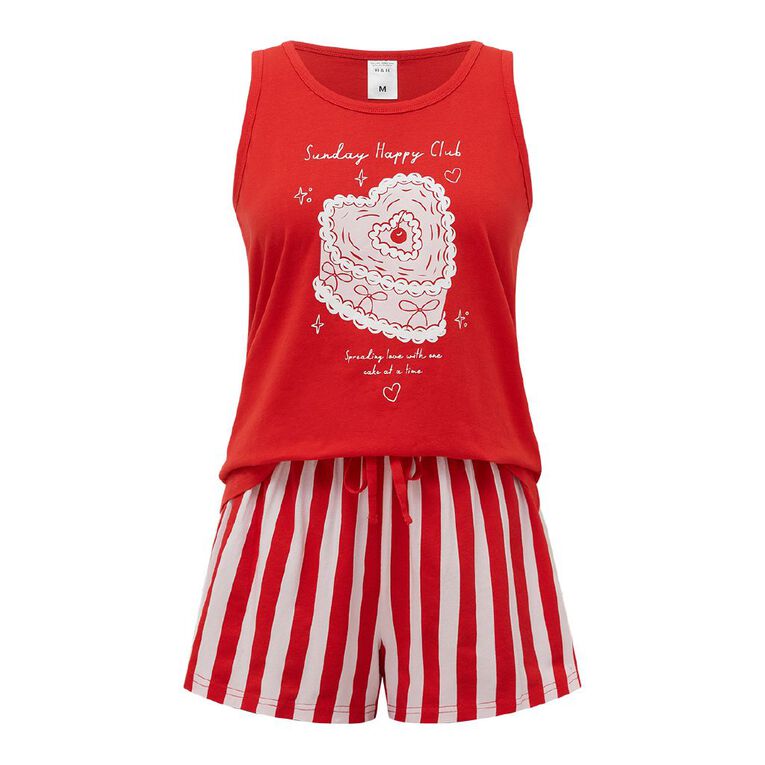 H&H Women's Tank & Shorts Pyjama Set, Red Mid, hi-res