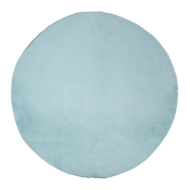Living & Co Plush Faux Fur Round Rug Blue Light 180cm, , hi-res
