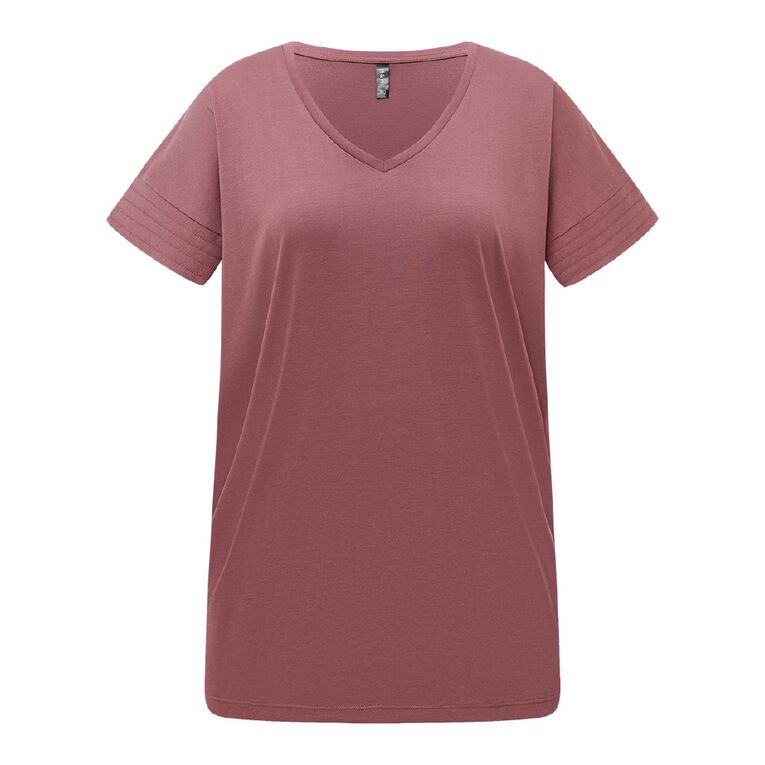 H&H Women's V Neck Drop Shoulder Tunic Top, Pink Mid, hi-res