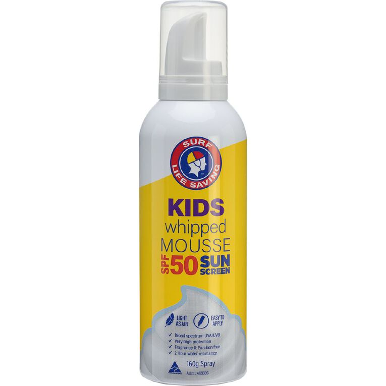 Surf Life Saving Whipped Mousse Kids SPF 50+ Spray 160g, , hi-res