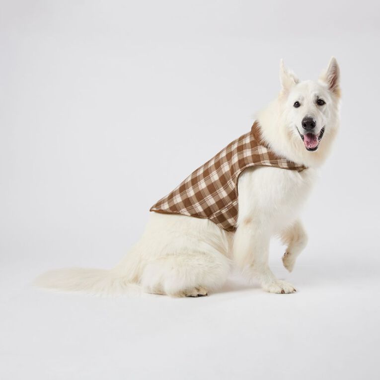 Petzone Fleece Pet Jacket Check Brown Mid 2XL, , hi-res