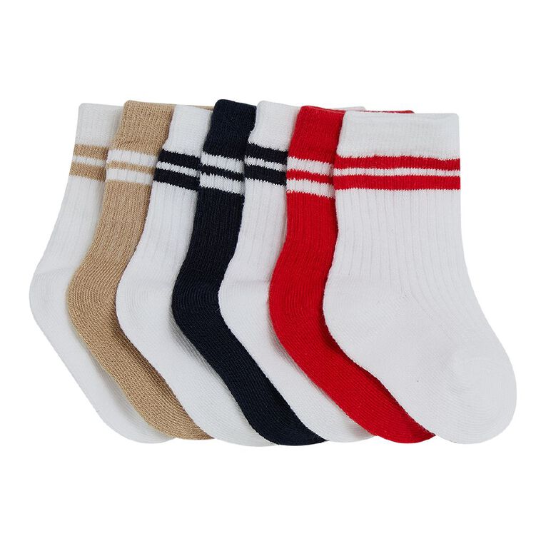 H&H Infants' Grib Rib Crew Socks 7 Pack, Red Mid, hi-res
