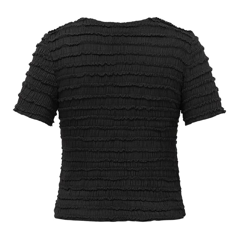 H&H Women's Short Sleeve Textured Button Through Top, Black, hi-res