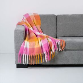 Living & Co Throw Faux Mohair Stripe Pink 127cm x 152cm