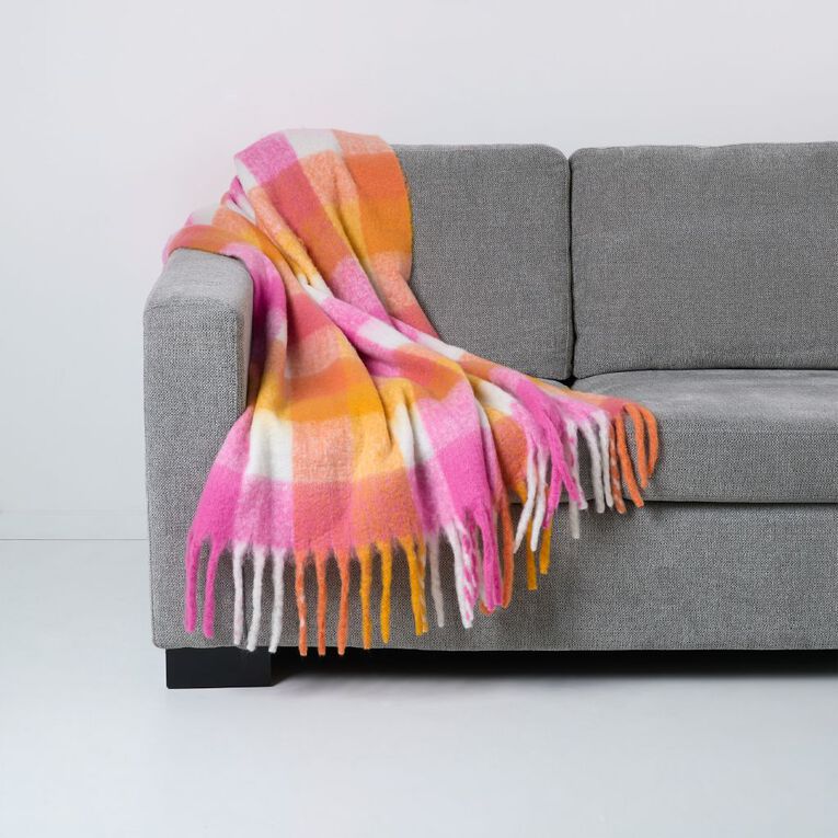 Living & Co Throw Faux Mohair Stripe Pink 127cm x 152cm, , hi-res