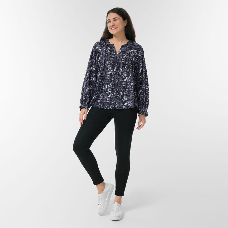 H&H Women's Long Sleeve Gather Detail Blouse, Navy, hi-res