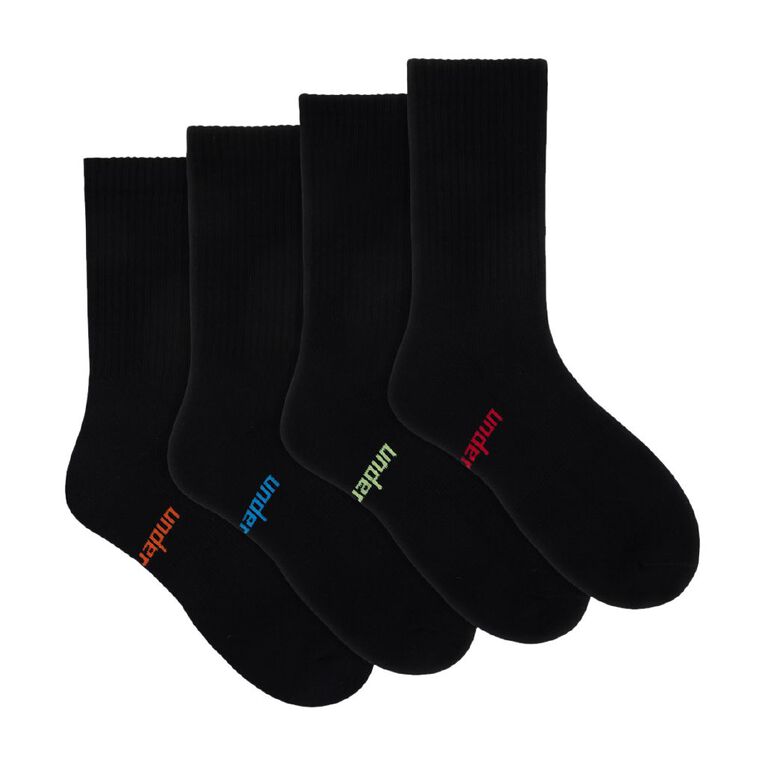 Underworks Men's Crew Sport Socks 4 Pack, Black, hi-res