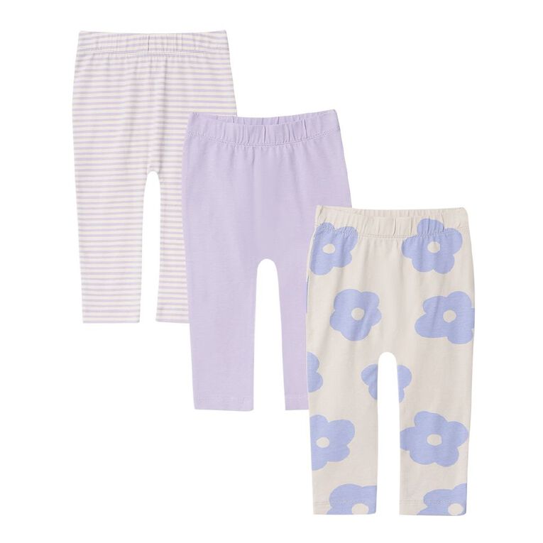 Young Original Babies' Print Leggings 3 Pack, Brown Light FLOWER, hi-res
