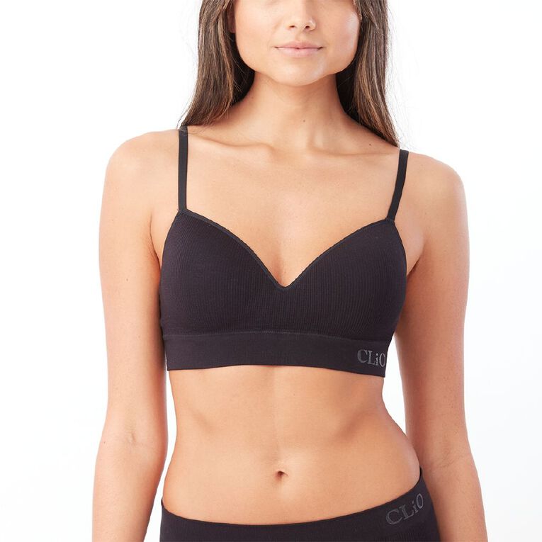 Clio Women's Bamboo Rib Bralette, Black, hi-res