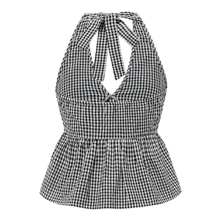 H&H Women's Tie Frill Halter Top, Black/White, hi-res