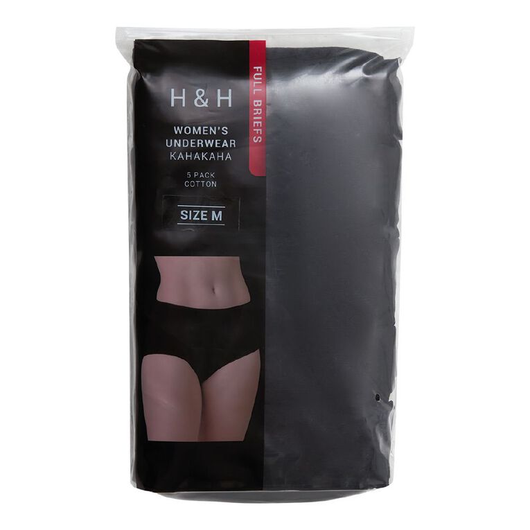 H&H Women's Cotton Full Briefs 5 Pack, Black, hi-res