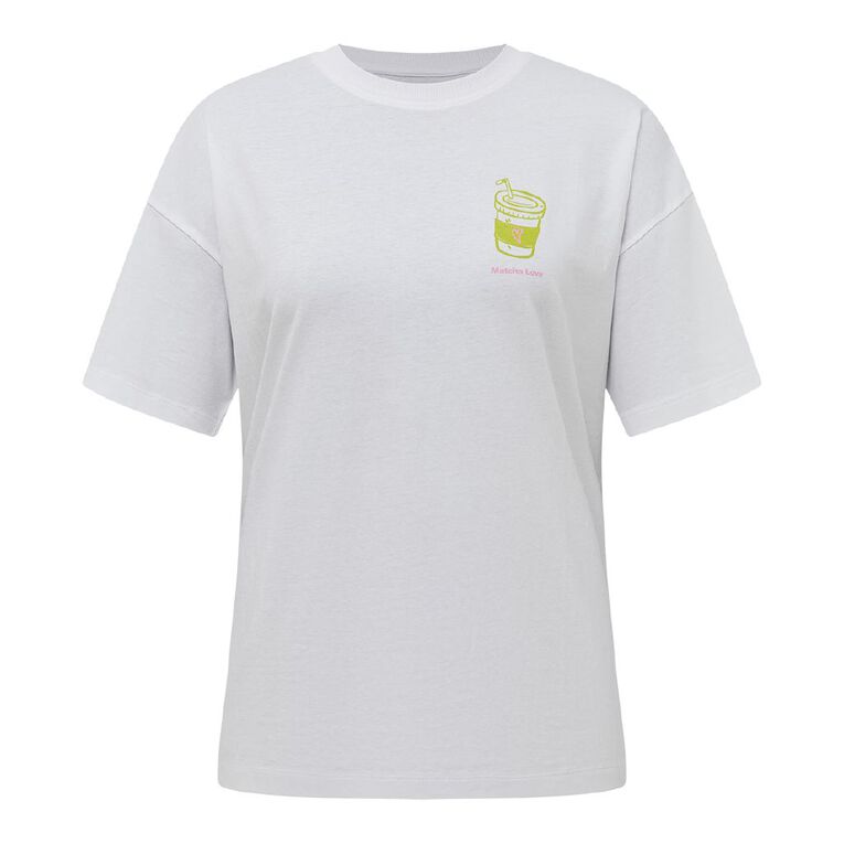 H&H Women's Short Sleeve Boyfriend Graphic Tee, White MATCHA, hi-res