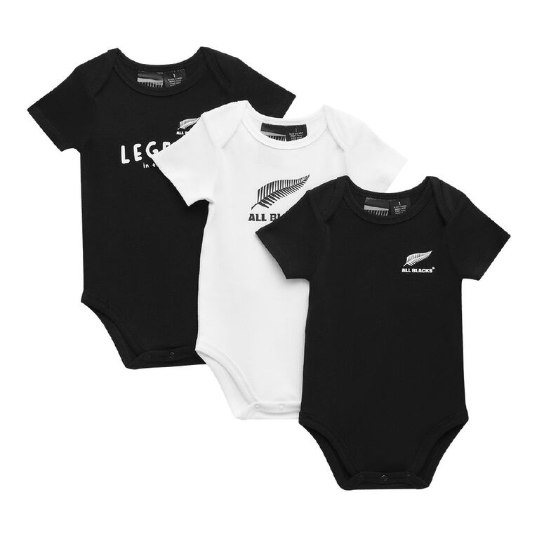 All Blacks Babies' Short Sleeve Printed Bodysuit 3 Pack, Black, hi-res