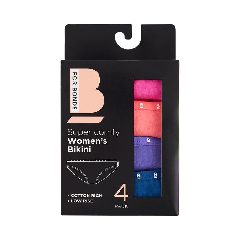 B FOR BONDS Women's Bikini Briefs 4 Pack, Multi-Coloured, hi-res