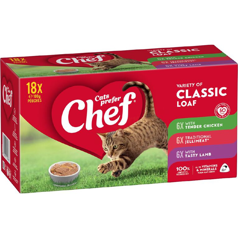Chef Variety Classic Loaf Pouches Cat Food 18 x 100g, , hi-res
