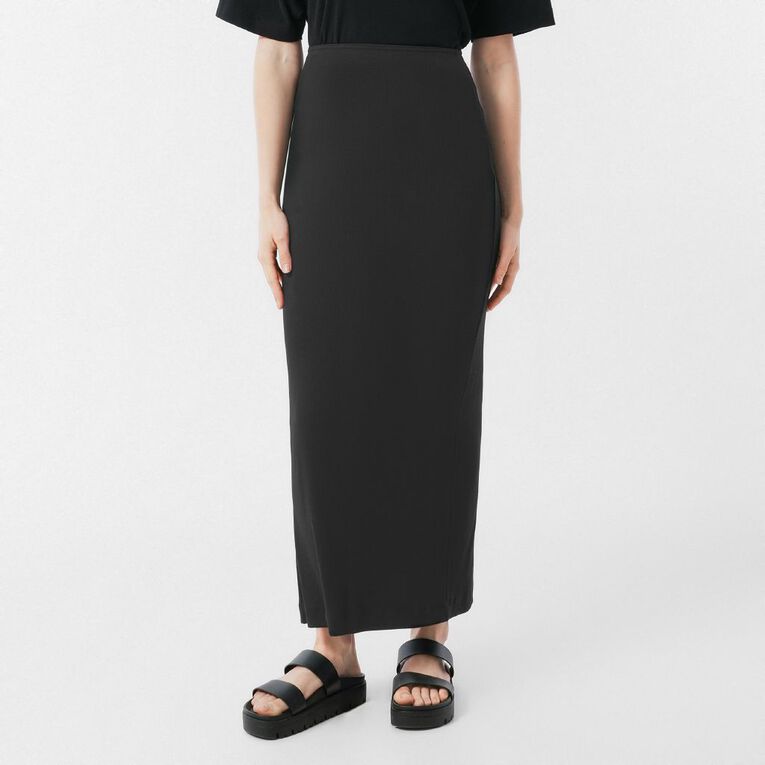 H&H Women's Rib Knit Maxi Skirt, Black, hi-res