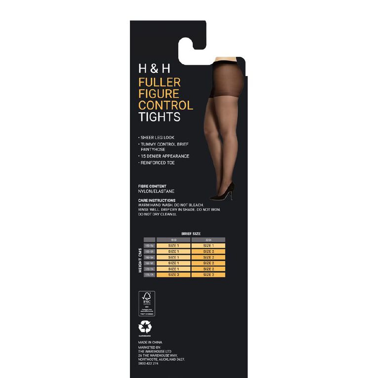 H&H Full Figure Matte Control Brief Tights 2 Pack, Black, hi-res