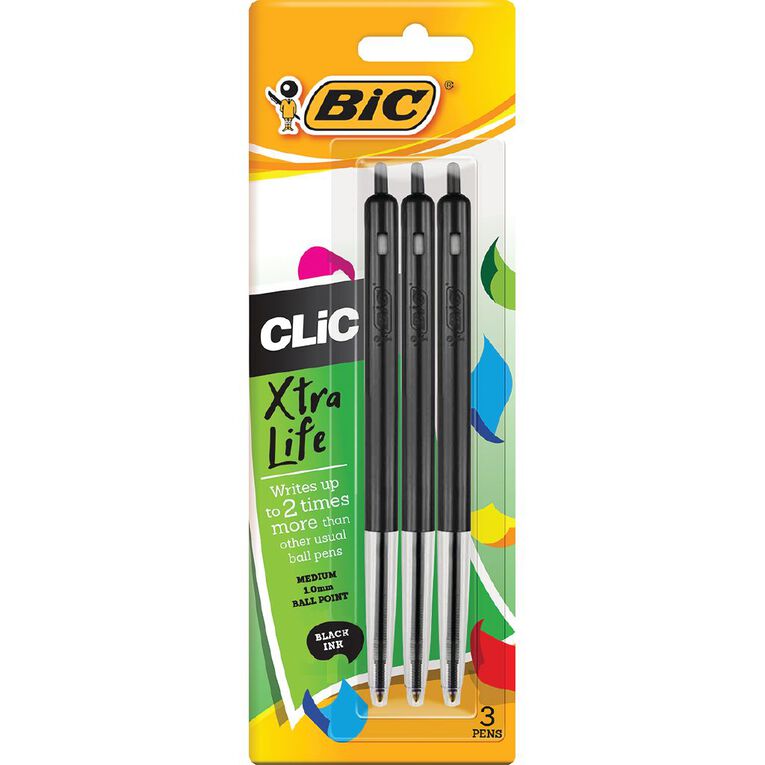 Bic Clic Pens 3 Pack Black Black 3 Pack, , hi-res