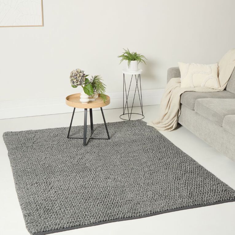 Living & Co Rug Wool Blend Grey Dark 160cm x 230cm, , hi-res