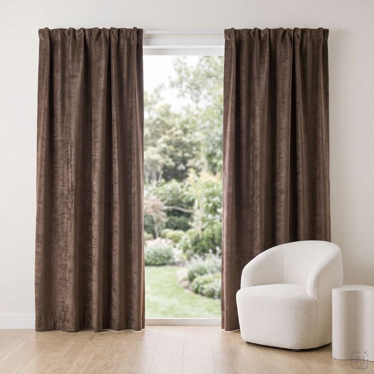 Living & Co Luxe Curtains Brown Mid 150-230cm Wide/205cm Drop, , hi-res