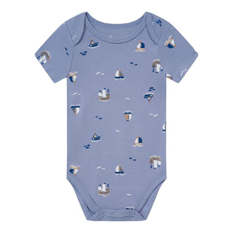 Young Original Babies' Short Sleeve Printed Bodysuit 3 Pack, Blue Light, hi-res