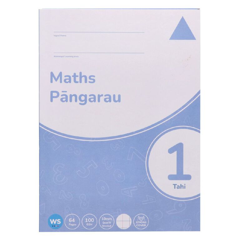 WS Maths 1 Tahi 10mm Quad & Unruled 32 Leaf with Margins Blue, , hi-res