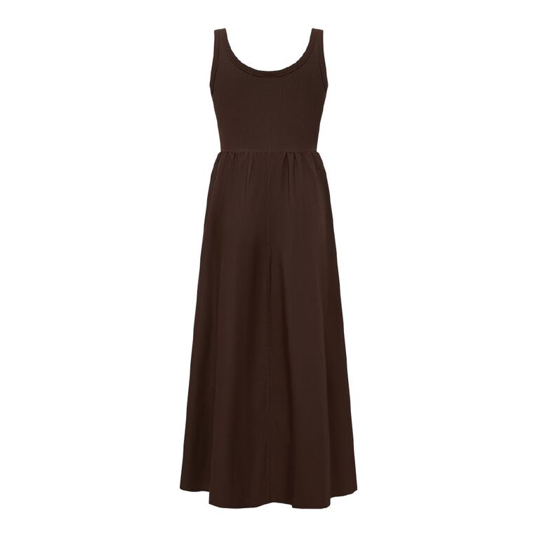 H&H Women's Rib Tank Mix Dress Maxi, Brown Dark, hi-res