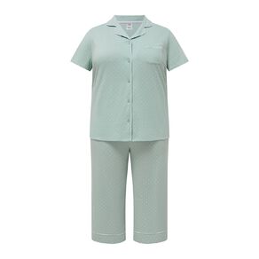 H&H Women's Plus Button Up Cropped Pyjama Set