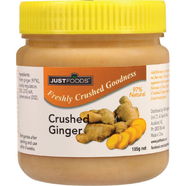 Just Foods Just Ginger 97% Pure & Natural Crushed Ginger 185g, , hi-res