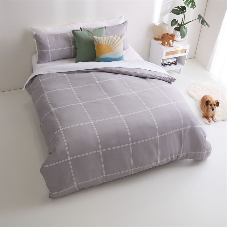 Living & Co Duvet Cover Set Grid Grey Single, , hi-res