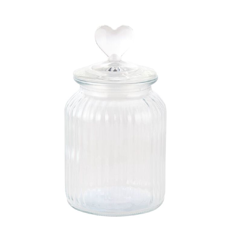 Living & Co Heart Lid Glass Jar Clear 1L, , hi-res