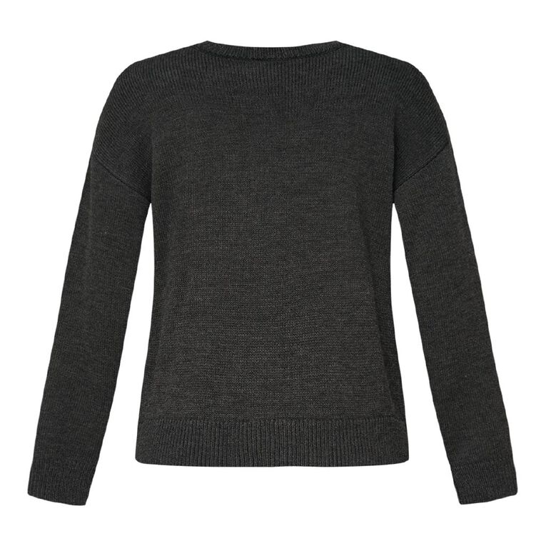 H&H Women's Chunky Button Crew Cardigan, Charcoal/Marle, hi-res