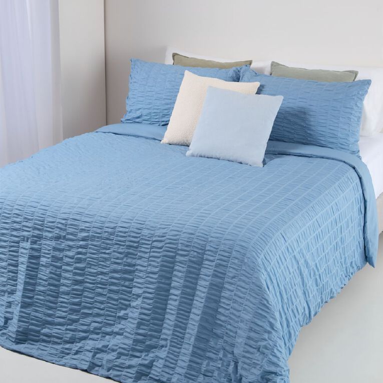 Living & Co Duvet Cover Set Polycotton Seersucker Blue King, , hi-res