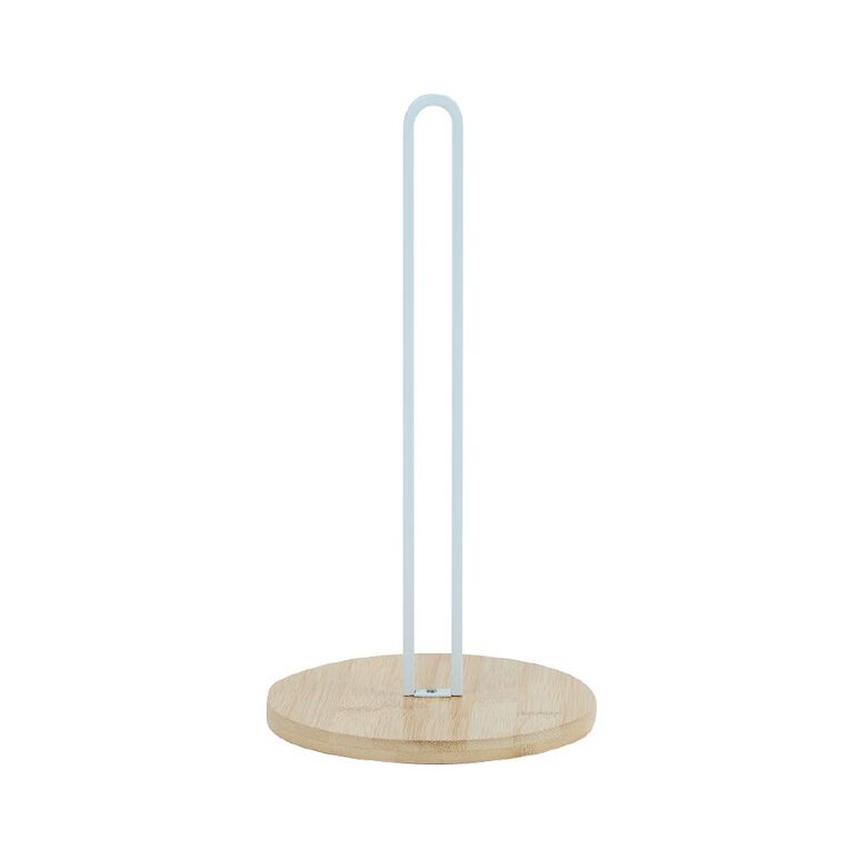 Living & Co Paper Towel Holder With Bamboo Base White, , hi-res