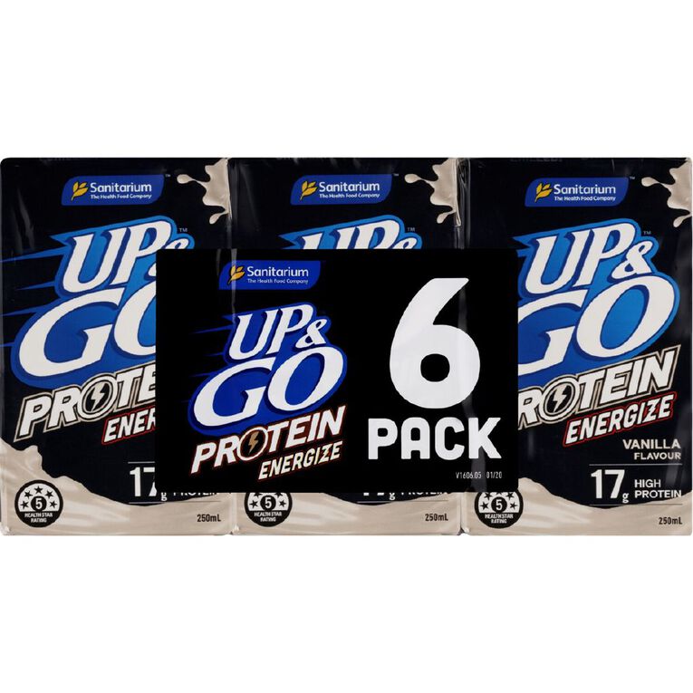 Sanitarium Up&Go Protein Energize Vanilla 250ml 6 Pack, , hi-res