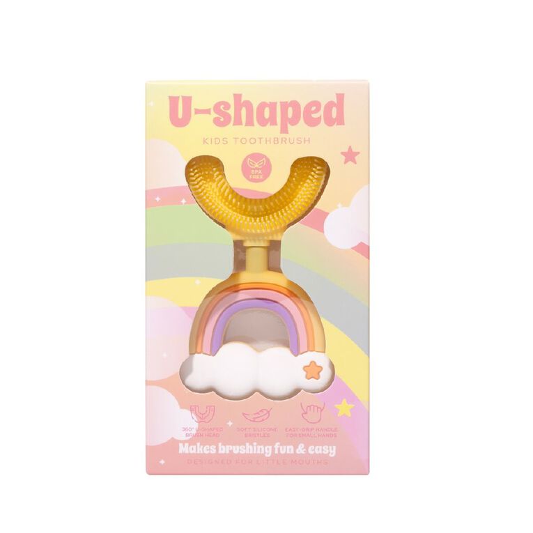 U Shaped Kids Toothbrush Yellow, , hi-res
