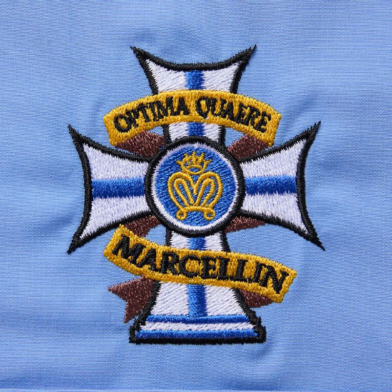Schooltex Marcellin College Short Sleeve Shirt with New Embroidery, Blue Mid, hi-res