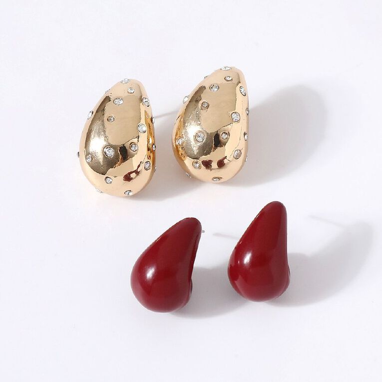 H&H Resin Diamante Gold Earrings, , hi-res