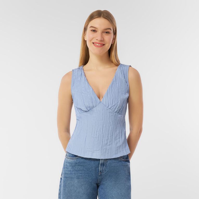 H&H Women's Sleeveless Crinkled VNeck Cami, Blue Light, hi-res