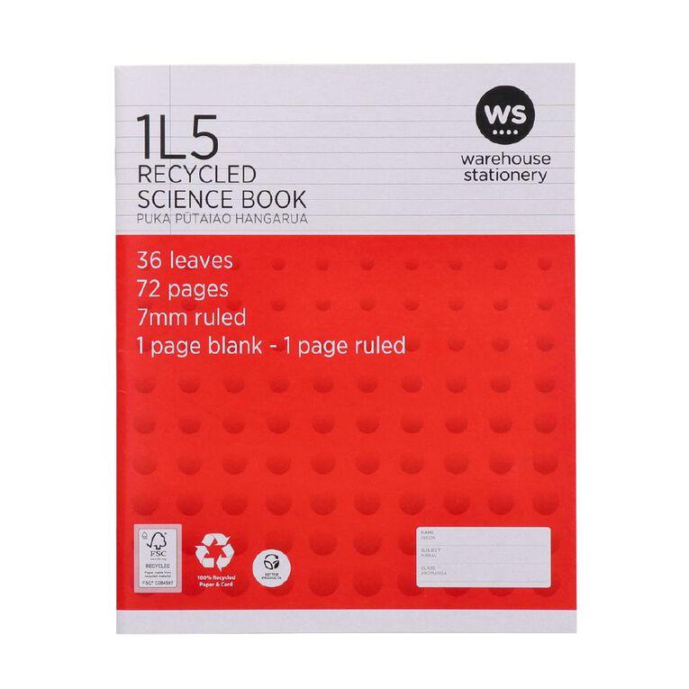 WS Exercise Book 1L5 7mm Ruled 36 Leaf Red Mid, , hi-res